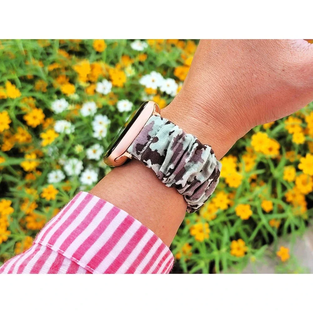 Gold Smartwatch with Camouflage Scrunchie Band